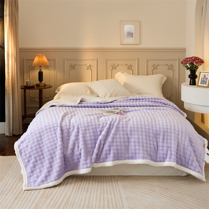 91家纺网 家纺一手货源 找家纺 金喜 2024新款牛奶绒泡泡毯子家用毛毯 牛奶绒泡泡毯-紫