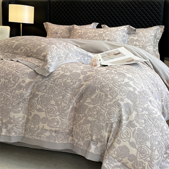 91家纺网 家纺一手货源 找家纺 安妮家居 2024新款A类全棉陶瓷数码印花四件套 玫瑰-灰