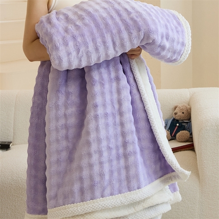 91家纺网 家纺一手货源 找家纺 金喜 2024新款牛奶绒泡泡毯子家用毛毯 牛奶绒泡泡毯-紫