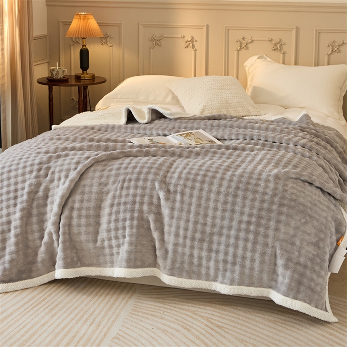 91家纺网 家纺一手货源 找家纺 金喜 2024新款牛奶绒泡泡毯子家用毛毯 牛奶绒泡泡毯-灰