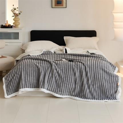金喜 2024新款立体抽条提花双面绒毯多用途毛毯办公室午睡毯家用毛毯被  太空灰