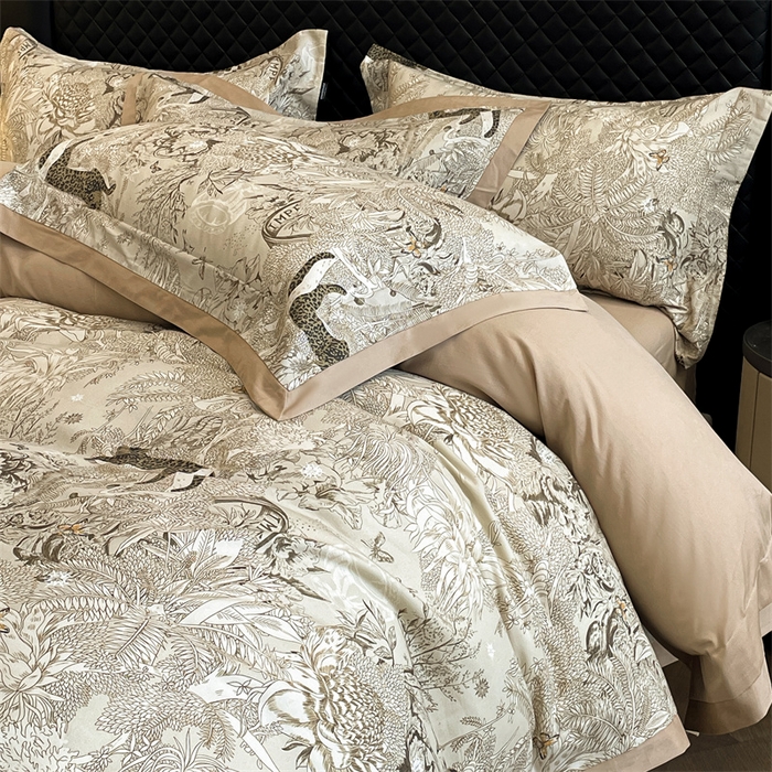 91家纺网 家纺一手货源 找家纺 安妮家居 2024新款A类全棉陶瓷数码印花四件套 艾米-咖