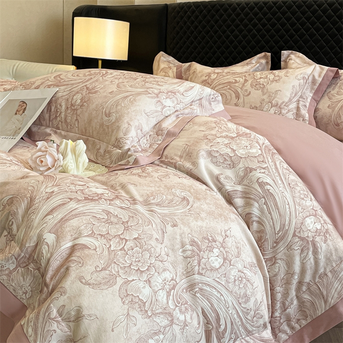 91家纺网 家纺一手货源 找家纺 安妮家居 2024新款A类全棉陶瓷数码印花四件套 和风-粉