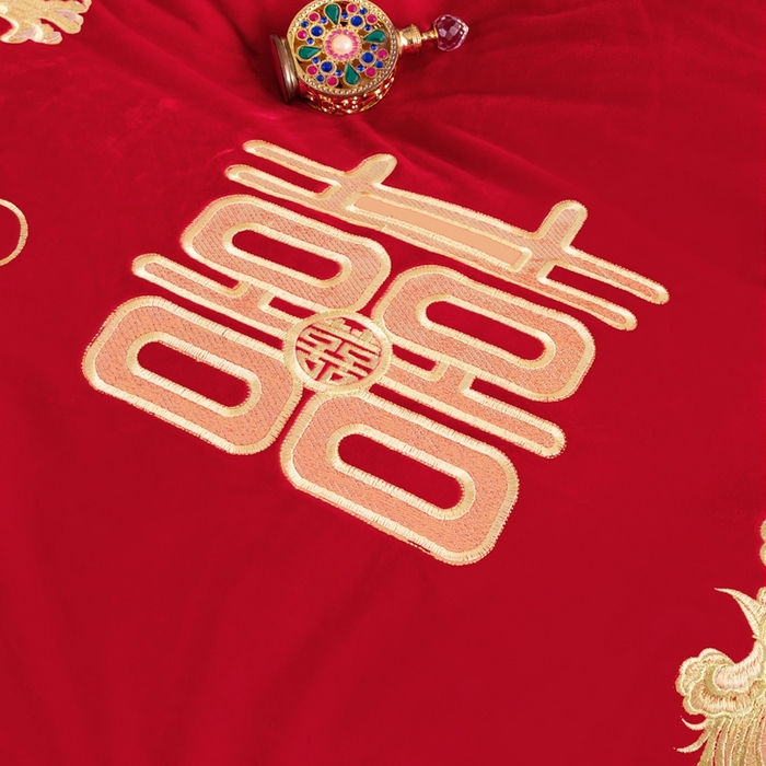 91家纺网 家纺一手货源 找家纺 2025年新款宝宝绒牛奶绒刺绣套件婚庆四件套 盛世龙凤