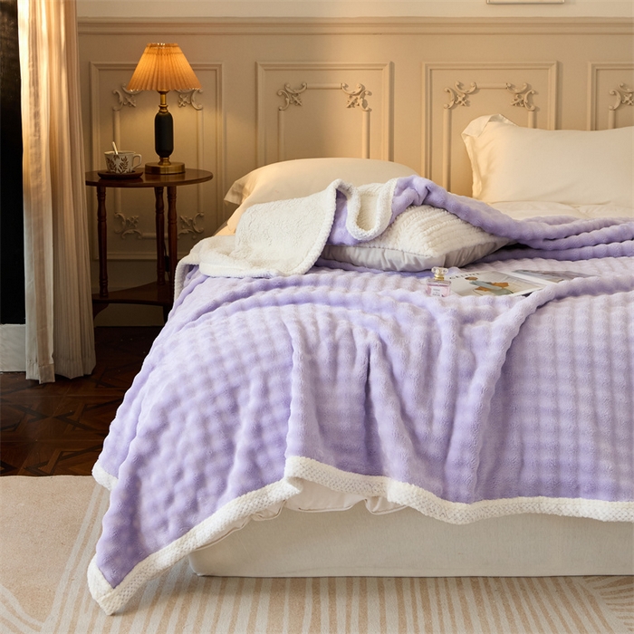 91家纺网 家纺一手货源 找家纺 金喜 2024新款牛奶绒泡泡毯子家用毛毯 牛奶绒泡泡毯-紫