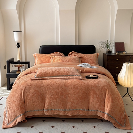 家居1号家纺 2024新款230克牛奶绒四件套-花梦情缘 花梦情缘-靓橙