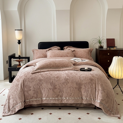 家居1号家纺 2024新款230克牛奶绒四件套-花梦情缘 花梦情缘-卡其