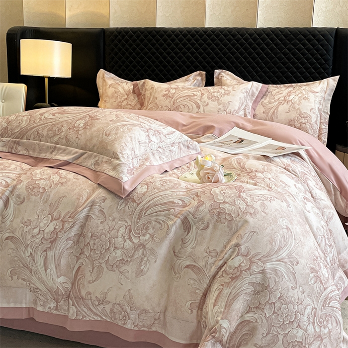 91家纺网 家纺一手货源 找家纺 安妮家居 2024新款A类全棉陶瓷数码印花四件套 和风-粉