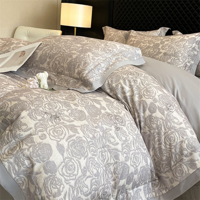 91家纺网 家纺一手货源 找家纺 安妮家居 2024新款A类全棉陶瓷数码印花四件套 玫瑰-灰