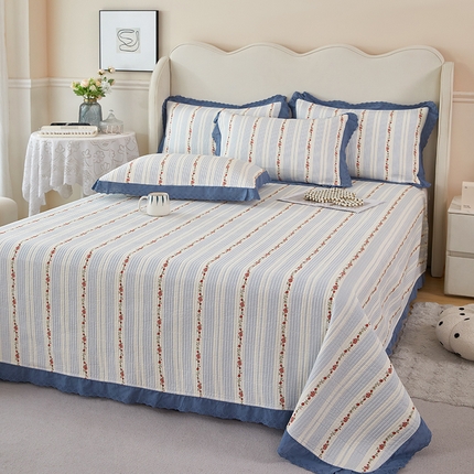 91家纺网 家纺一手货源 找家纺 （总）莎果家纺 2024新款法式小花边砂洗床盖三件套四件套（填充棉花）