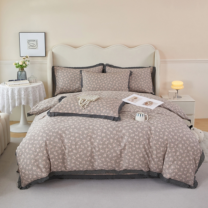 91家纺网 家纺一手货源 找家纺 （总）莎果家纺 2024新款法式小花边砂洗床盖三件套四件套（填充棉花）