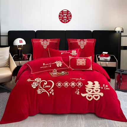 91家纺网 家纺一手货源 找家纺 （总）2025年新款宝宝绒牛奶绒刺绣套件婚庆四件套