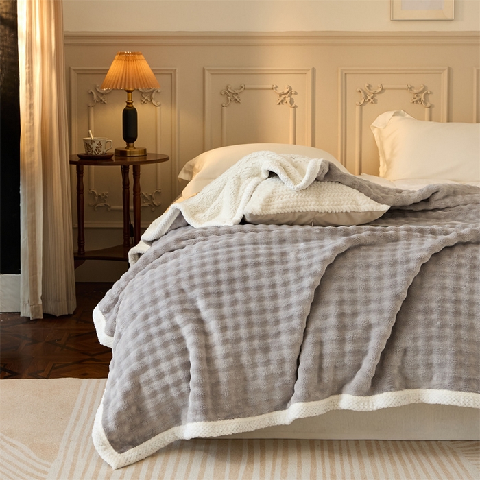 91家纺网 家纺一手货源 找家纺 （总）金喜 2024新款牛奶绒泡泡毯子家用毛毯午睡盖毯牛奶绒亲肤双人毛毯被 