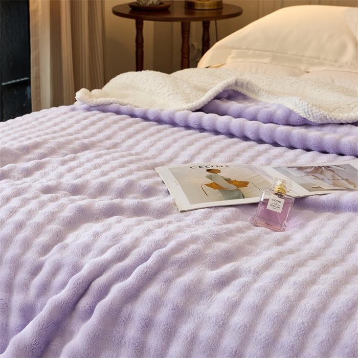 91家纺网 家纺一手货源 找家纺 金喜 2024新款牛奶绒泡泡毯子家用毛毯 牛奶绒泡泡毯-紫