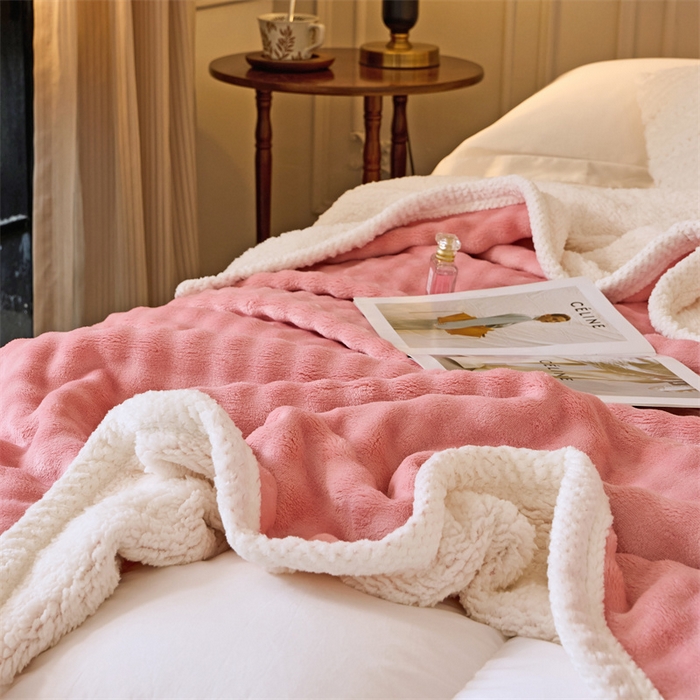 91家纺网 家纺一手货源 找家纺 金喜 2024新款牛奶绒泡泡毯子家用毛毯 牛奶绒泡泡毯-粉