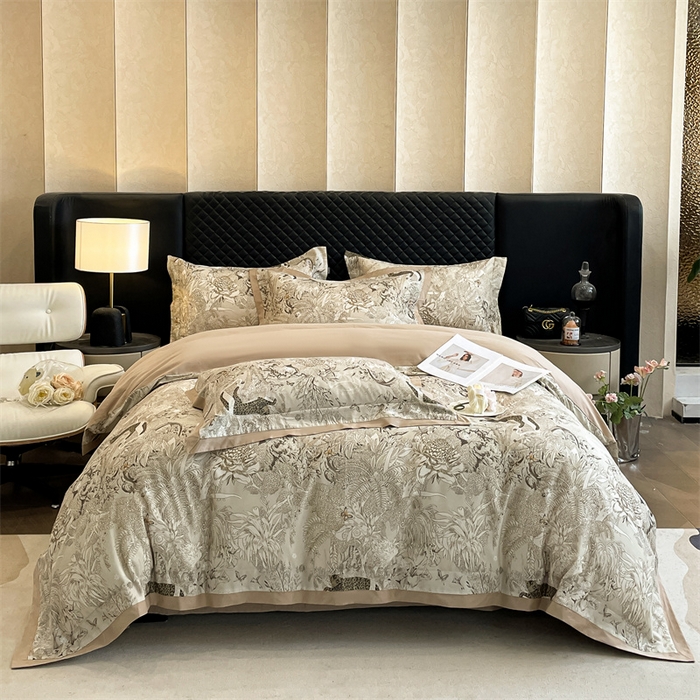 91家纺网 家纺一手货源 找家纺 安妮家居 2024新款A类全棉陶瓷数码印花四件套 艾米-咖