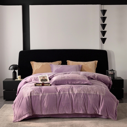 榻尚家居 2024新款绣花加厚婴肤绒四件套--秋语 秋语 紫