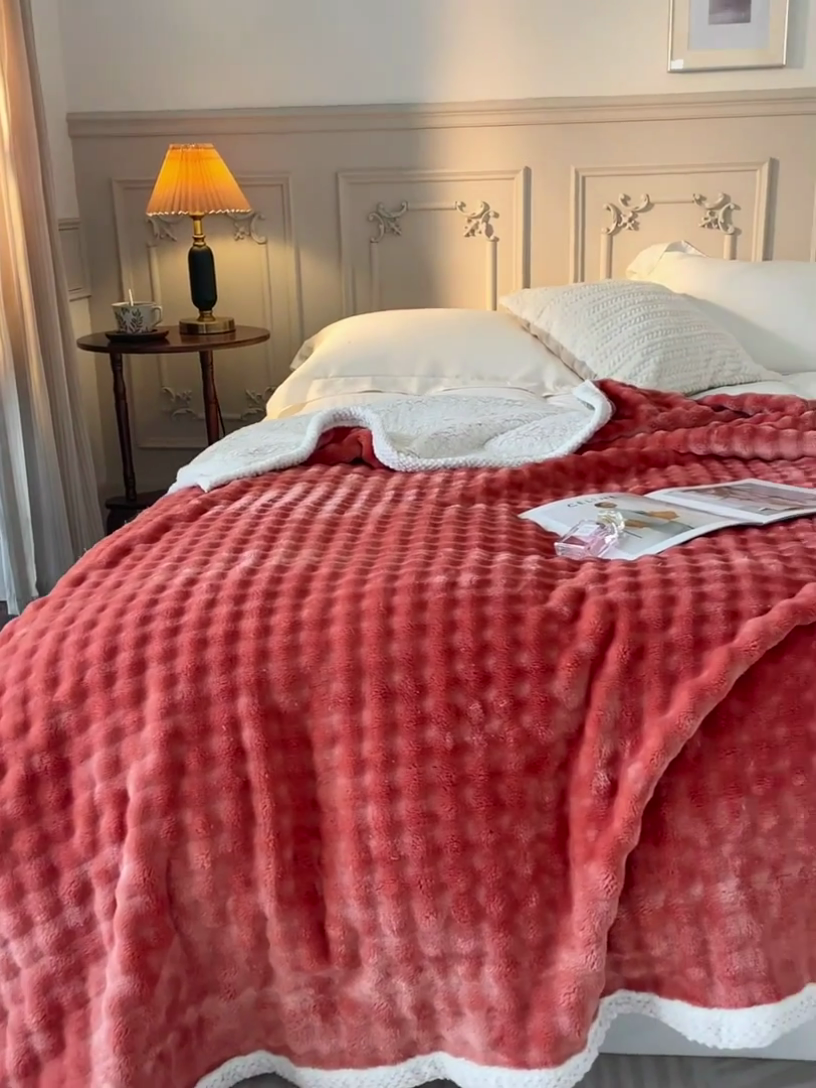 91家纺网 家纺一手货源 找家纺 金喜 2024新款牛奶绒泡泡毯子家用毛毯 牛奶绒泡泡毯-橘