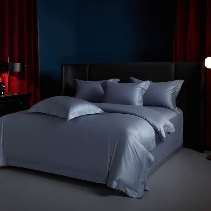 91家纺网 家纺一手货源 找家纺 缔缦 2024新款80s超细旦天丝棉陶瓷轻磨毛系列四件套-朵美 灰蓝色