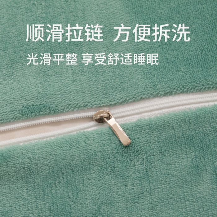 91家纺网 家纺一手货源 找家纺 金喜 2024秋冬爆款枕套高克重细密牛奶绒宽边枕套拉链款枕套秋冬枕套 豆绿