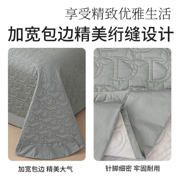 91家纺网 家纺一手货源 找家纺 金喜 2024新款100支全棉蚕丝床盖三件套D型绗缝系列 木槿绿