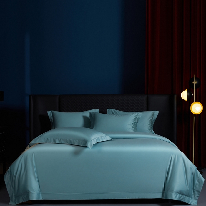 91家纺网 家纺一手货源 找家纺 缔缦 2024新款80s超细旦天丝棉陶瓷轻磨毛系列四件套-朵美 天青色