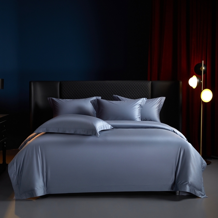 91家纺网 家纺一手货源 找家纺 缔缦 2024新款80s超细旦天丝棉陶瓷轻磨毛系列四件套-朵美 灰蓝色