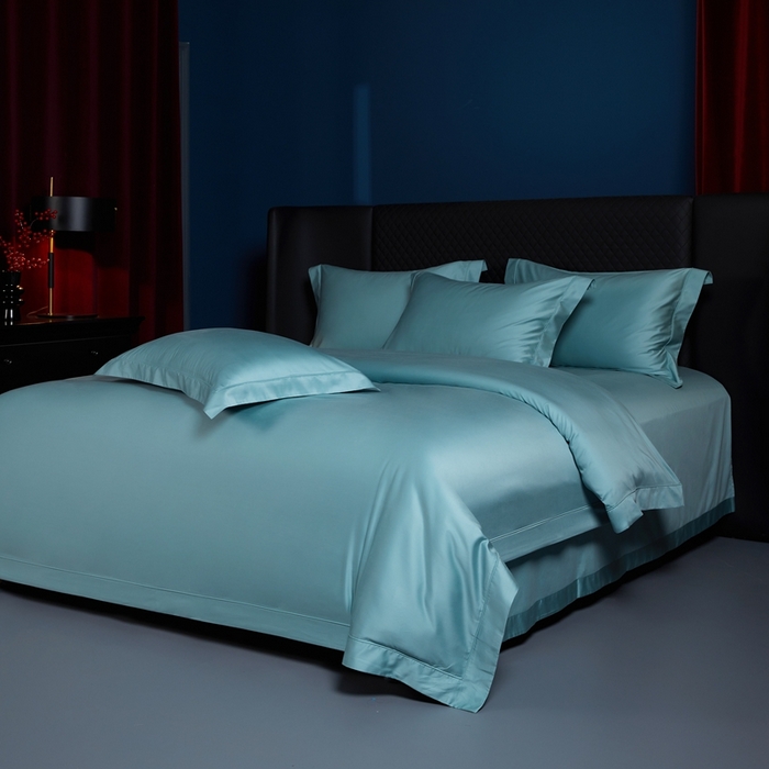 91家纺网 家纺一手货源 找家纺 缔缦 2024新款80s超细旦天丝棉陶瓷轻磨毛系列四件套-朵美 天青色