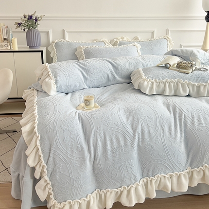 91家纺网 家纺一手货源 找家纺 （总）小主驾到 2024新款雕花绒牛奶绒法式轻奢公主风四件套