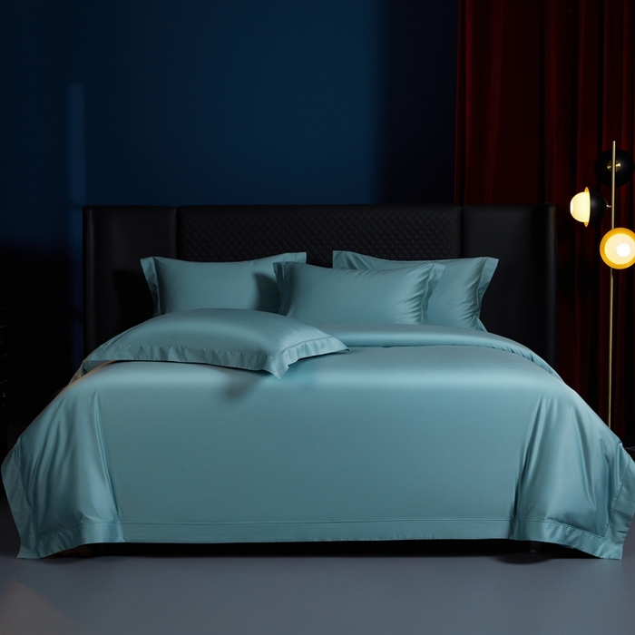 91家纺网 家纺一手货源 找家纺 缔缦 2024新款80s超细旦天丝棉陶瓷轻磨毛系列四件套-朵美 天青色