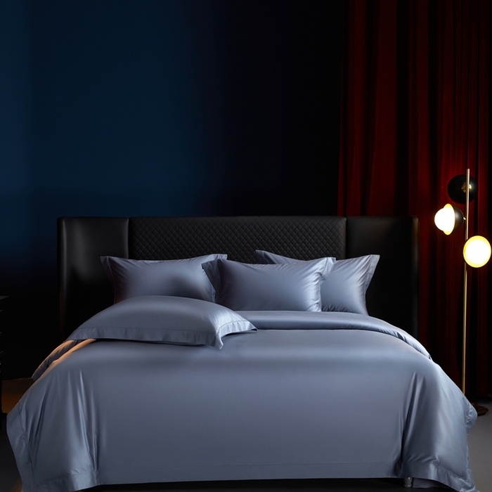 91家纺网 家纺一手货源 找家纺 缔缦 2024新款80s超细旦天丝棉陶瓷轻磨毛系列四件套-朵美 灰蓝色