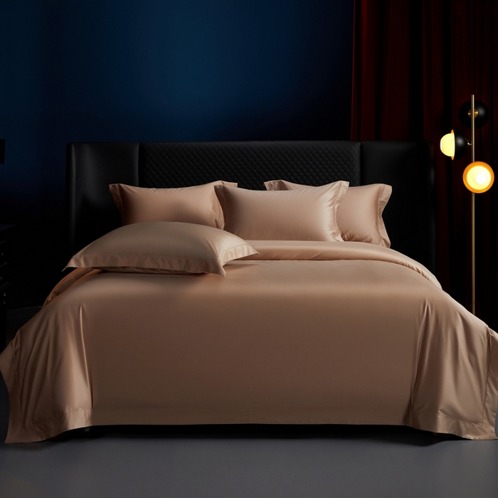 91家纺网 家纺一手货源 找家纺 缔缦 2024新款80s超细旦天丝棉陶瓷轻磨毛系列四件套-朵美 绾驼色