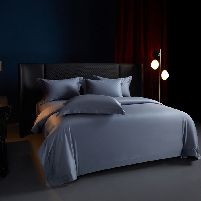 91家纺网 家纺一手货源 找家纺 缔缦 2024新款80s超细旦天丝棉陶瓷轻磨毛系列四件套-朵美 灰蓝色