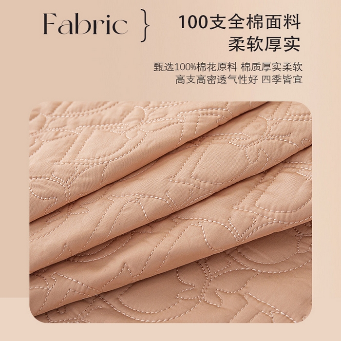 91家纺网 家纺一手货源 找家纺 金喜 2024新款100支全棉蚕丝床盖三件套D型绗缝系列 繁花橙