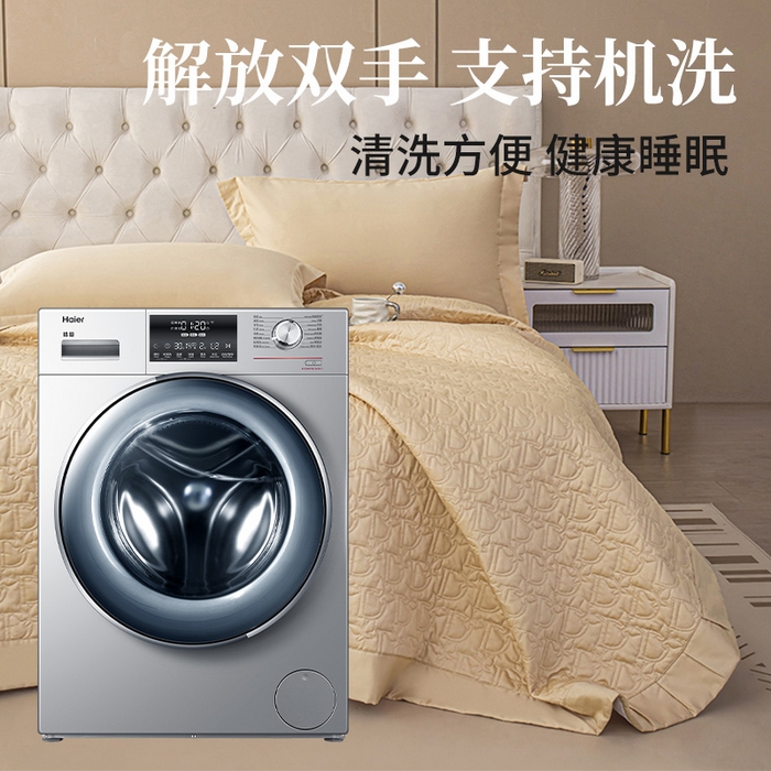 91家纺网 家纺一手货源 找家纺 金喜 2024新款100支全棉蚕丝床盖三件套D型绗缝系列 迷雾金