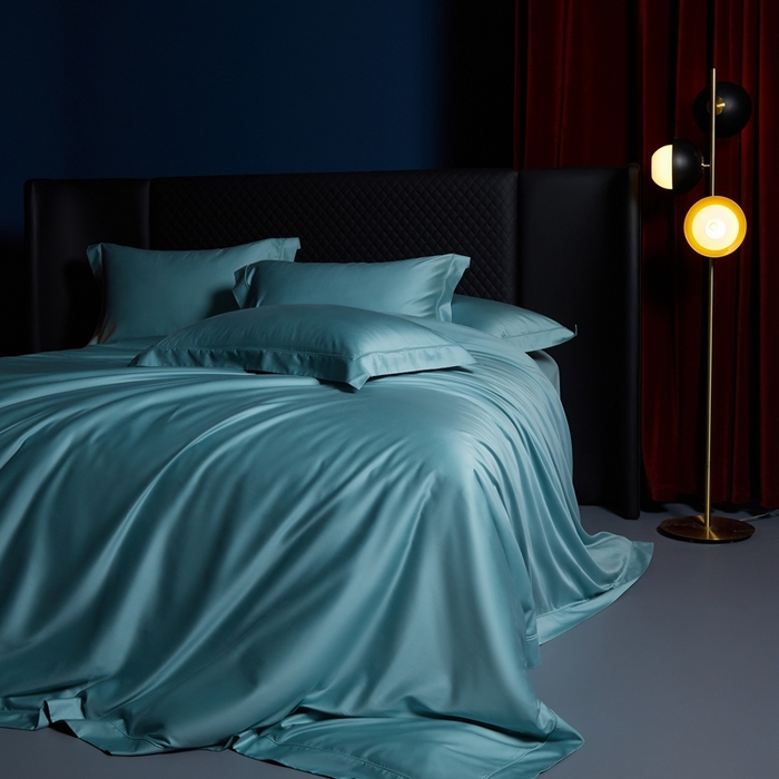 91家纺网 家纺一手货源 找家纺 缔缦 2024新款80s超细旦天丝棉陶瓷轻磨毛系列四件套-朵美 天青色