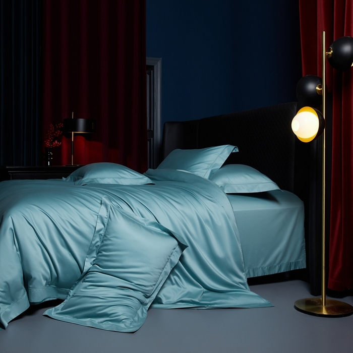 91家纺网 家纺一手货源 找家纺 缔缦 2024新款80s超细旦天丝棉陶瓷轻磨毛系列四件套-朵美 天青色