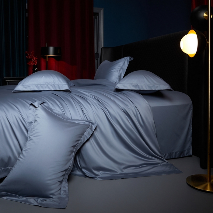 91家纺网 家纺一手货源 找家纺 缔缦 2024新款80s超细旦天丝棉陶瓷轻磨毛系列四件套-朵美 灰蓝色