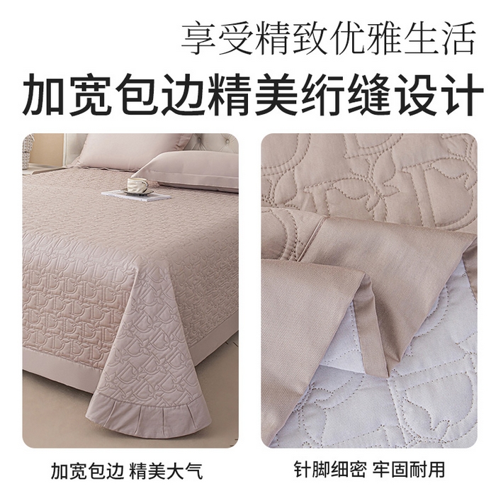 91家纺网 家纺一手货源 找家纺 金喜 2024新款100支全棉蚕丝床盖三件套D型绗缝系列 粉雅灰