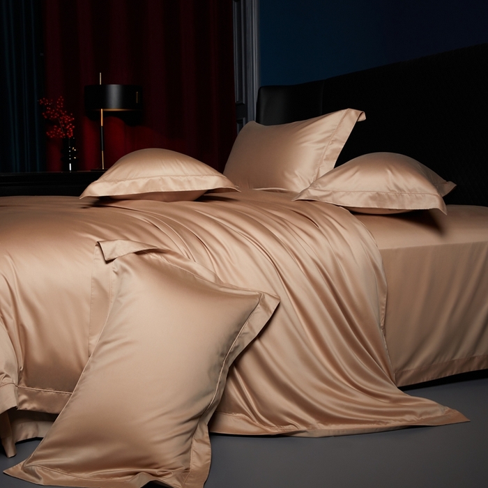 91家纺网 家纺一手货源 找家纺 缔缦 2024新款80s超细旦天丝棉陶瓷轻磨毛系列四件套-朵美 绾驼色