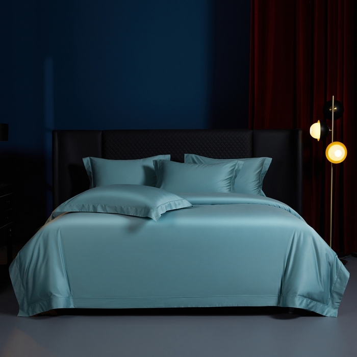 91家纺网 家纺一手货源 找家纺 缔缦 2024新款80s超细旦天丝棉陶瓷轻磨毛系列四件套-朵美 天青色