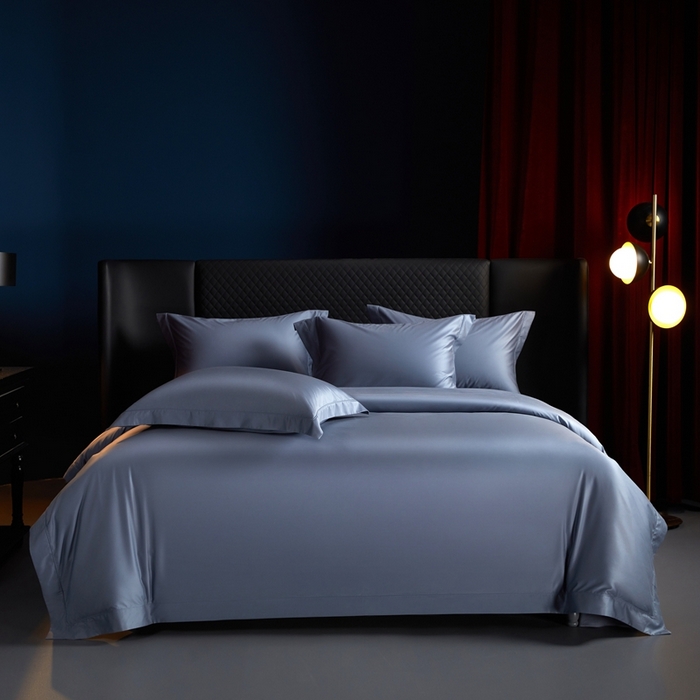 91家纺网 家纺一手货源 找家纺 缔缦 2024新款80s超细旦天丝棉陶瓷轻磨毛系列四件套-朵美 灰蓝色