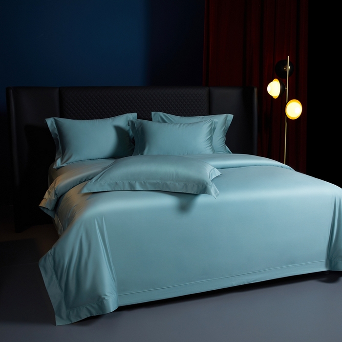 91家纺网 家纺一手货源 找家纺 缔缦 2024新款80s超细旦天丝棉陶瓷轻磨毛系列四件套-朵美 天青色