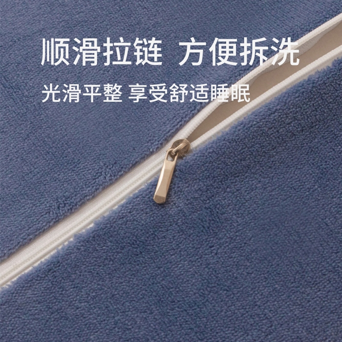 91家纺网 家纺一手货源 找家纺 金喜 2024秋冬爆款枕套高克重细密牛奶绒宽边枕套拉链款枕套秋冬枕套 藏蓝