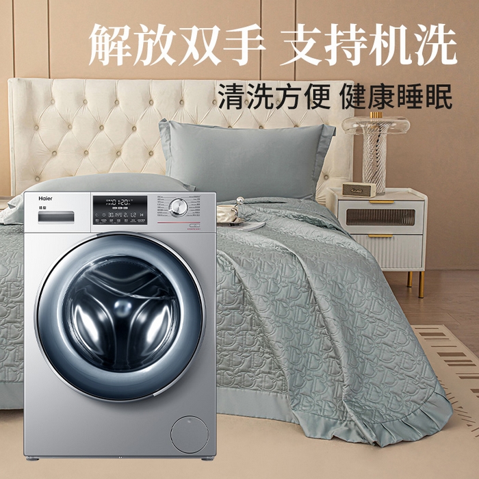 91家纺网 家纺一手货源 找家纺 金喜 2024新款100支全棉蚕丝床盖三件套D型绗缝系列 木槿绿