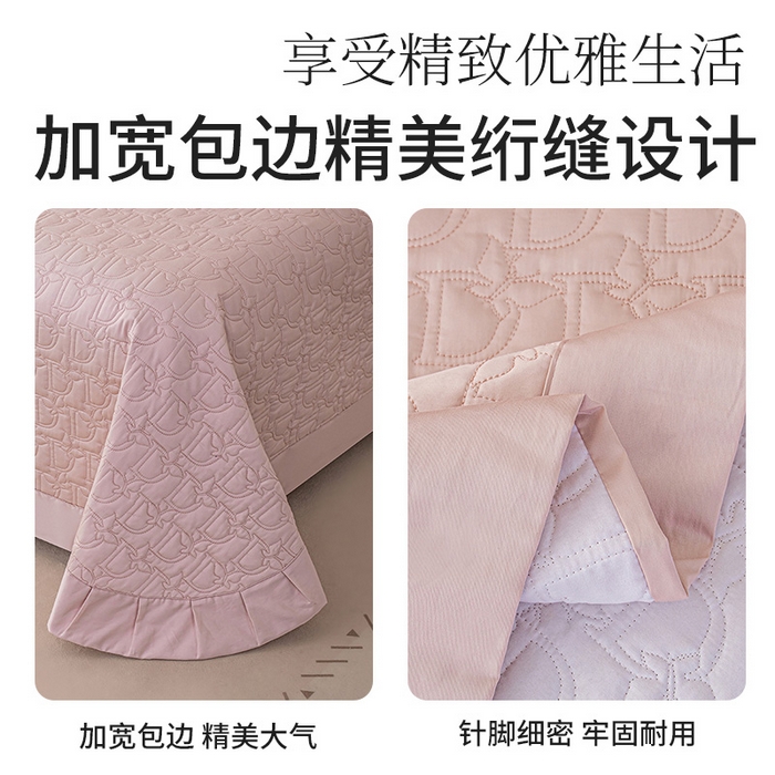 91家纺网 家纺一手货源 找家纺 金喜 2024新款100支全棉蚕丝床盖三件套D型绗缝系列 白桃粉