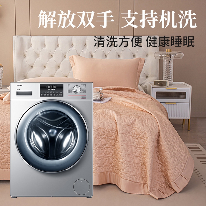 91家纺网 家纺一手货源 找家纺 金喜 2024新款100支全棉蚕丝床盖三件套D型绗缝系列 繁花橙