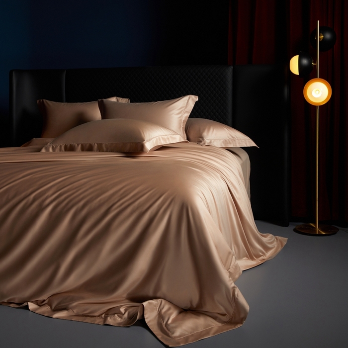 91家纺网 家纺一手货源 找家纺 缔缦 2024新款80s超细旦天丝棉陶瓷轻磨毛系列四件套-朵美 绾驼色