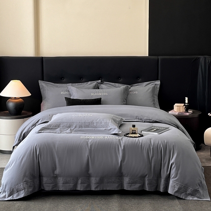 91家纺网 家纺一手货源 找家纺 安妮家居 2024新款A类云锦长绒棉全棉磨毛四件套含礼盒包装 云锦-蓝灰