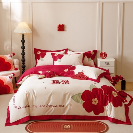 91家纺网 家纺一手货源 找家纺 （总）紫桐 Lila lndus 2025新款50s双股长绒棉婚庆四件套